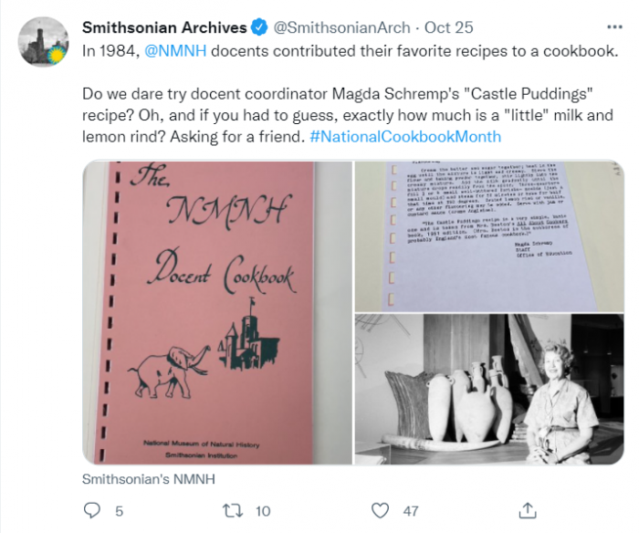 Archives tweet about 1984 Cookbook