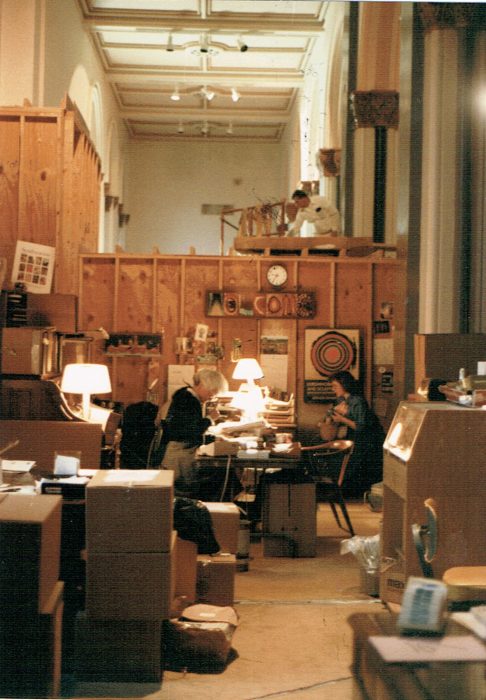 Temporary office in the Great Hall with barricades, 1989