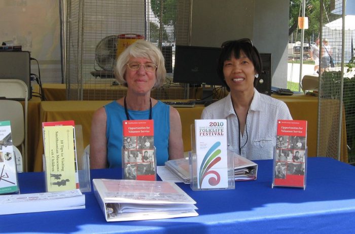 115. VIARC staff Barbara McBride and Wendy Lim passed out information at the Smithsonian Inside Out section of the Folklife Festival, 2010