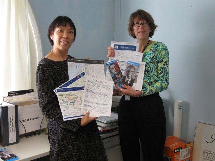 117. OVS staff Wendy Lim and Bridget Balog prepared materials for visitors for Barack Obama's 2nd inauguration in January 2013