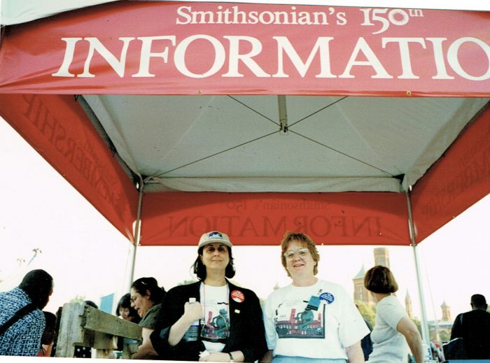 Volunteers Donna DeCorleto and Maureen Bryant at the Smithsonian's 150th Celebration, 1996