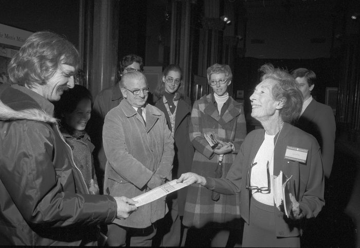 Volunteer Julie Sutton conducts a tour of the Castle (1978)