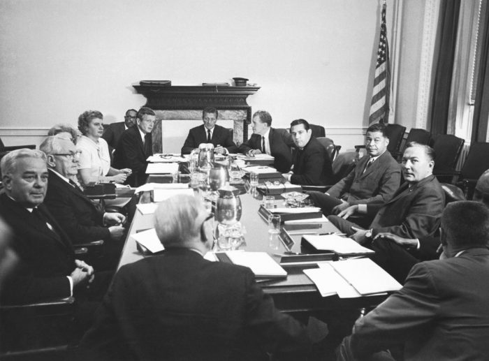 Black and white photo of Kerner COmmission meeting