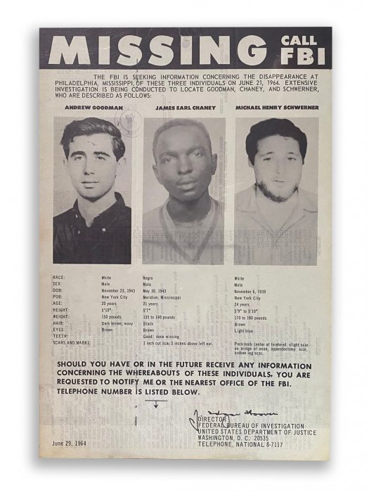 Missing poster for three freedom riders