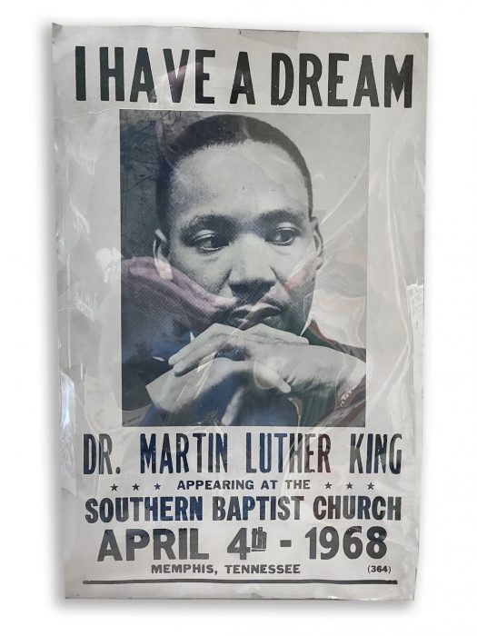 Poster advertisisnbg MLK Jr at Southern Baptist Church in Memphis April 4, 1968