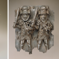 Side by side composite of two bronzes