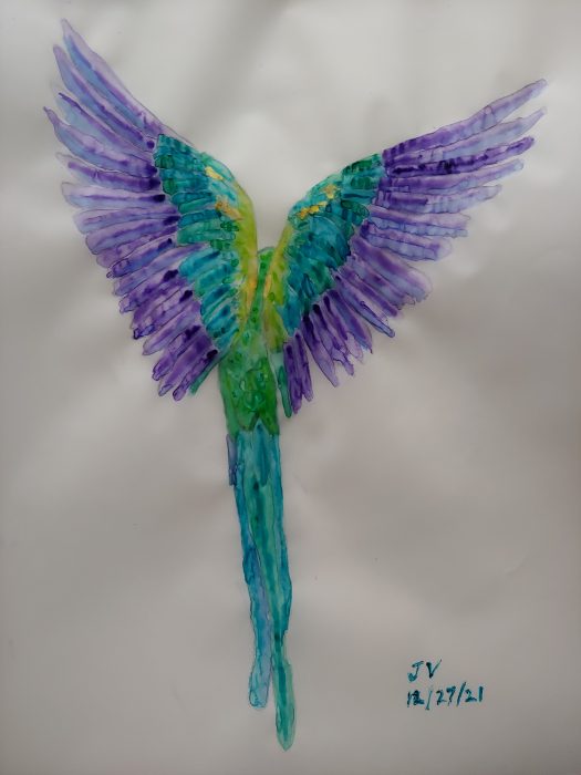 drawing of winged figure