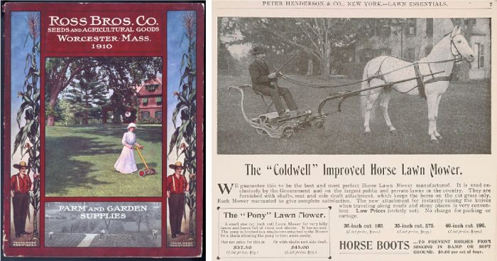 Composite photo of two early 20th century lawn care advertisements