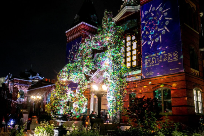 Brilliantly lit AIB exterior featuring FUTURES banner