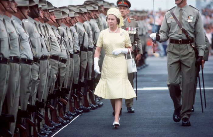 Queen reviewing troops in Australia