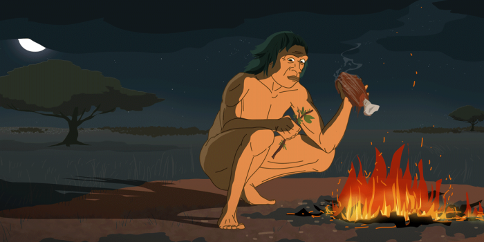 Graphic for Sidedoor 8.8 showing caveman roasting meat