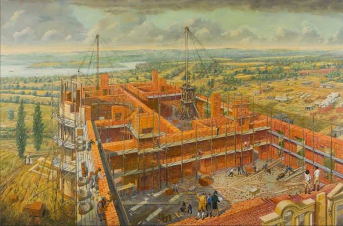 Painting showing White House under construction