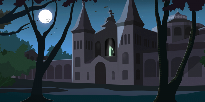 Illustration of a spooky Smithsonian Castle for Sidedoor episode 8.9