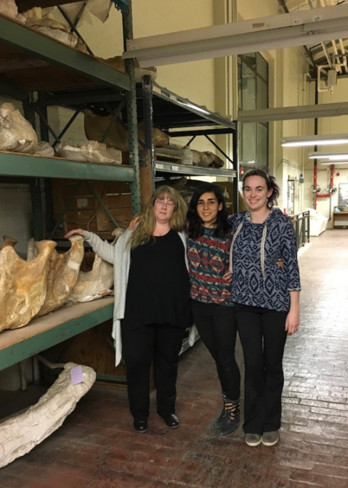 Staff pose with mammoth bones at Texas Memorial Museum