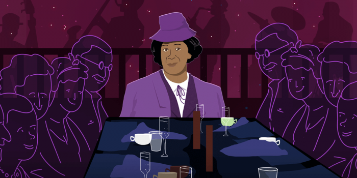 Graphic for Sidedoor 8.12 showing Lucy Hicks Anderson in purple suit