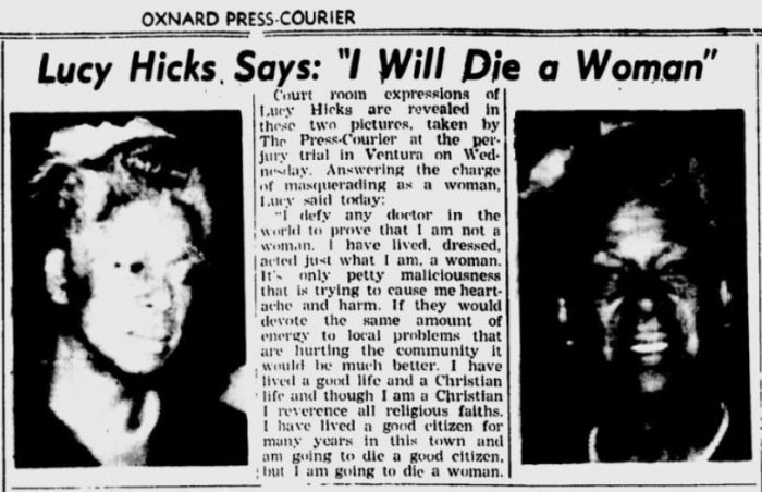 Newspaper clipping headlined "Iwill die a woman"