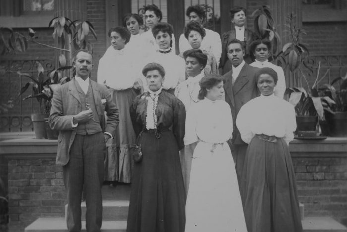 Group of young women in pose for camera ca 1910