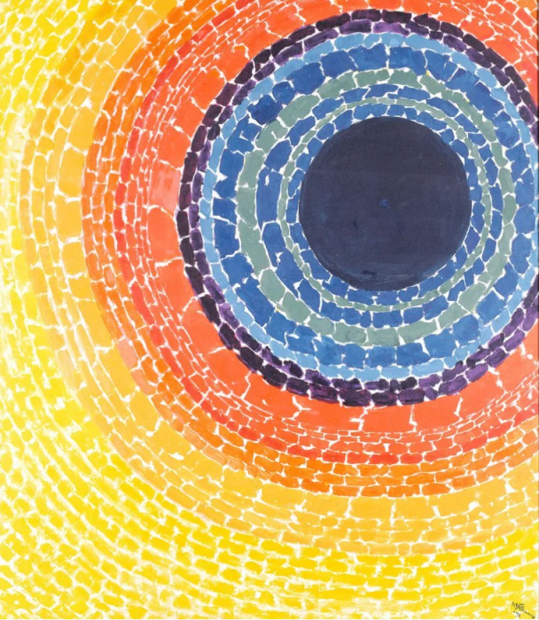 Abstract mosaic in yellow, orange and blue