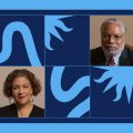 Graphic showing Lonnie Bunch and Elizabeth Alexander on blue background