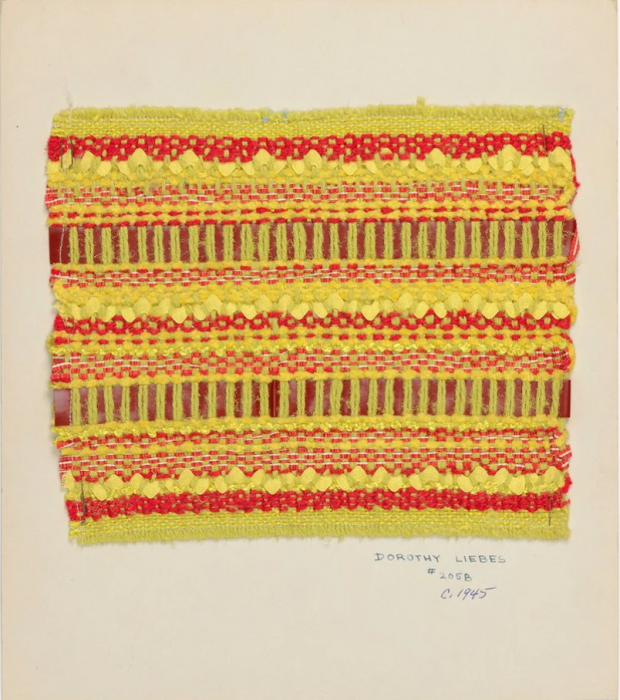 Card with yellow and red weaving sample