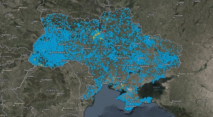 Satellite map of sites of Ukranian cultural damage