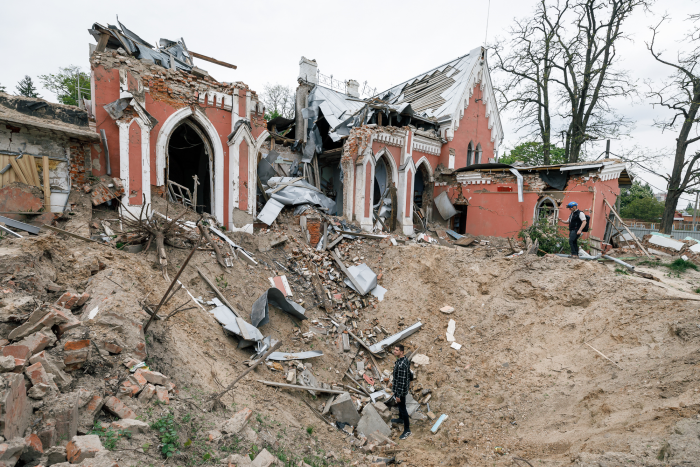 Bombed-out library in Ukraine