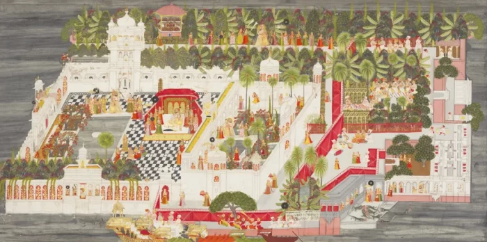 Painting of lake palace and its residents