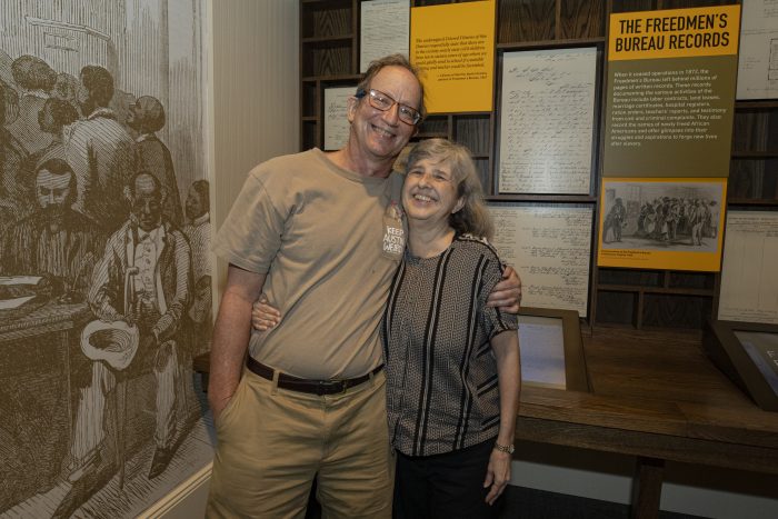 Caughran and husband at Freedman Bureau records exhibit