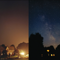 Side by side comparison photos showing effects of light pollution