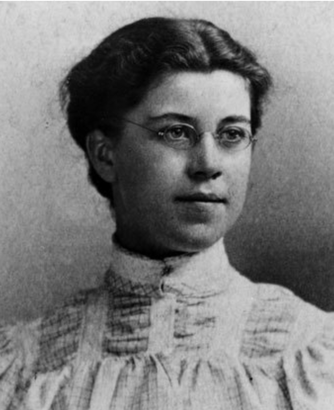 Black and white photo of young Katharine Wright, wearing glasses