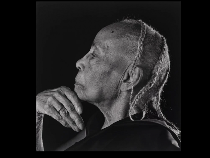 Black and white photo of elderly Septima Clark in profile