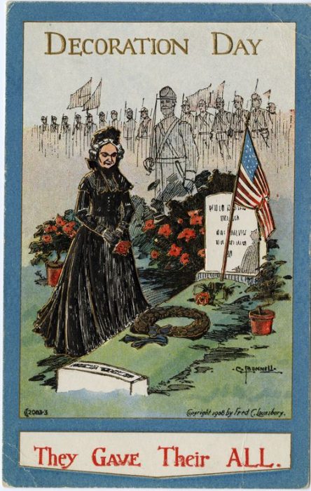 Postcard showing widow at gravesite with "They Gave Their All"