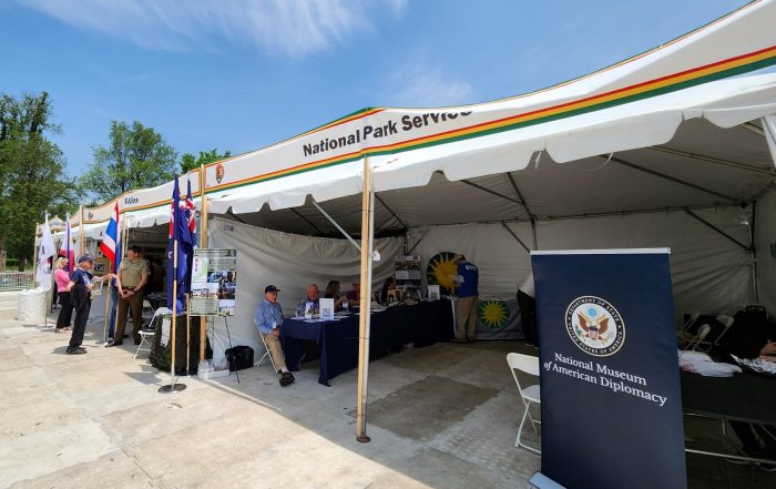 Informational tent at Camp Legacy installation