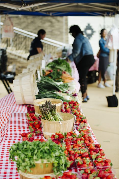 Farm produce laid out on tables