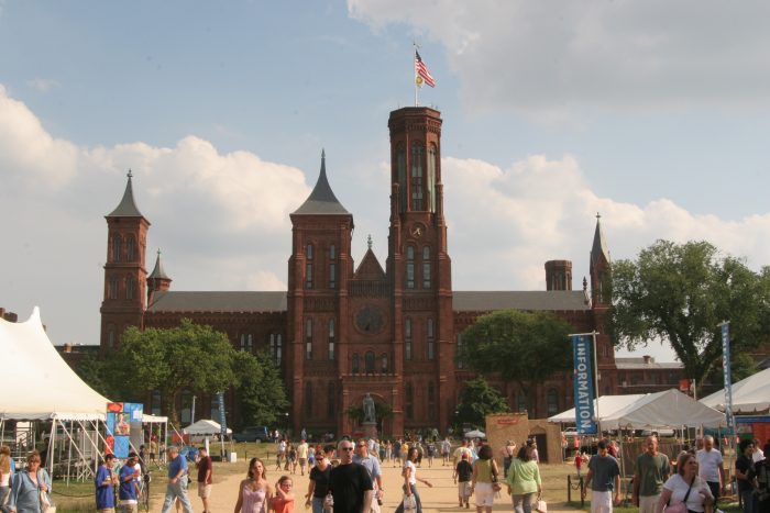 View of SI Castle from the mall with Folklife Festival visitors in the foreground