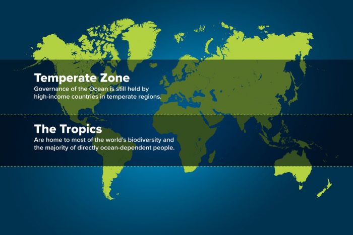 World map showing temperate and tropical zones