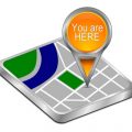 Graphic showing "You are here" on a stylized 3D phone map