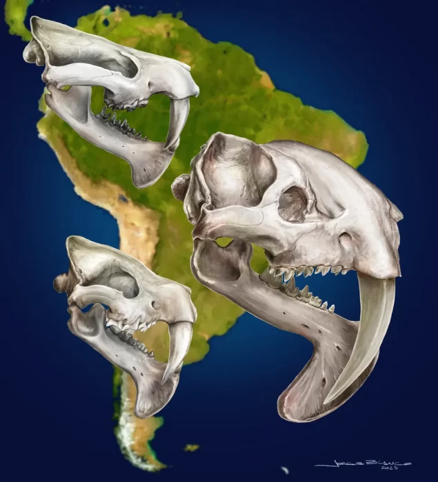 Graphic image showing three skulls overlaid on map of South America