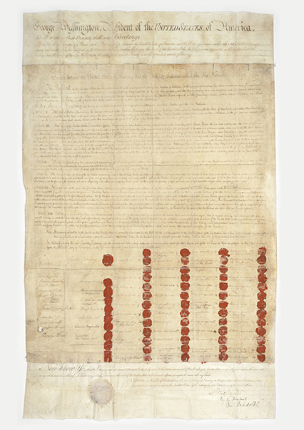 Canandaigua Treaty showing red ink thumbprints of Native signers