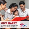 Graphic for CFC Cause of the Week CHildren and Family, showing Asian family reading a book together