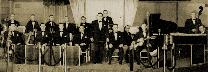 Black and white photo of Guy Lombardo and his orchestra