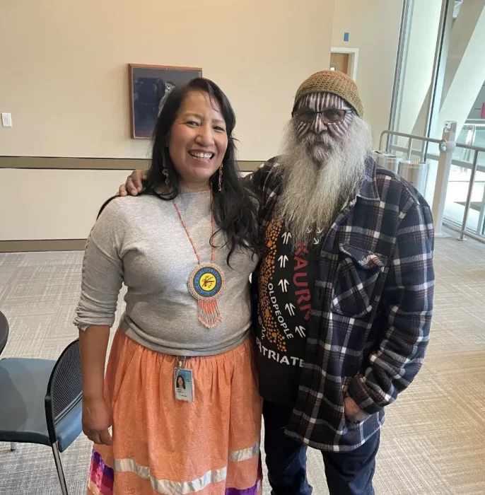 Dorothy Lippert and heavily painted man with long beard