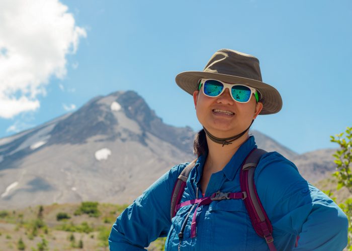 Kadie Bennis with volcano in background