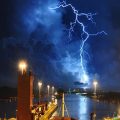 Lightning strike on panama Canal as seen from onboard ship. Photo by John Dunaway
