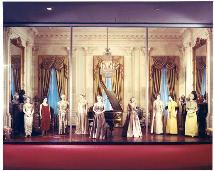 First ladies' gowns displayed on mannequins at NMAH in 1972