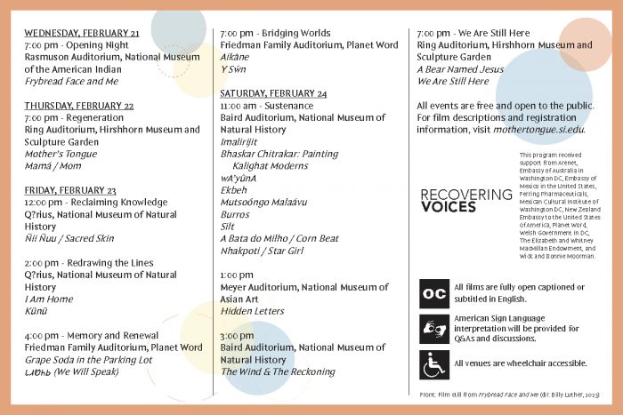 Schedule for Mother Tongue Film Festival