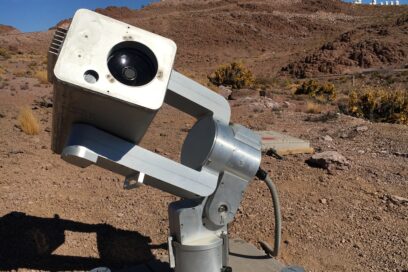 Close up of small telescope in Chilean desert