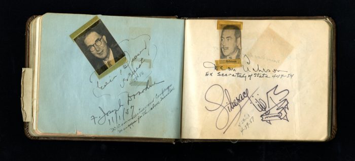 Autograph book with handwritten signatures from the 1940s