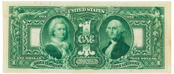 Green silver certificate featuring portraits of Martha and George Washington