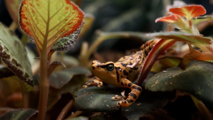 Leopard frog on leaf